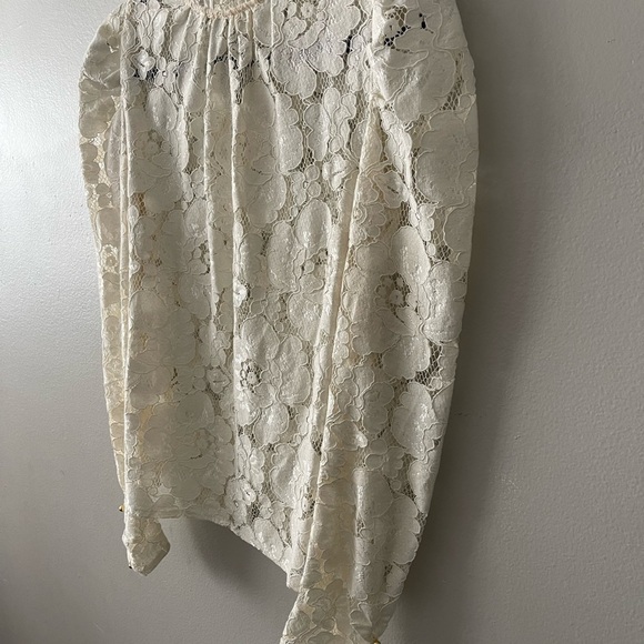 WAYF Emma Puff Sleeve Lace Top Ivory XS - Picture 3 of 11